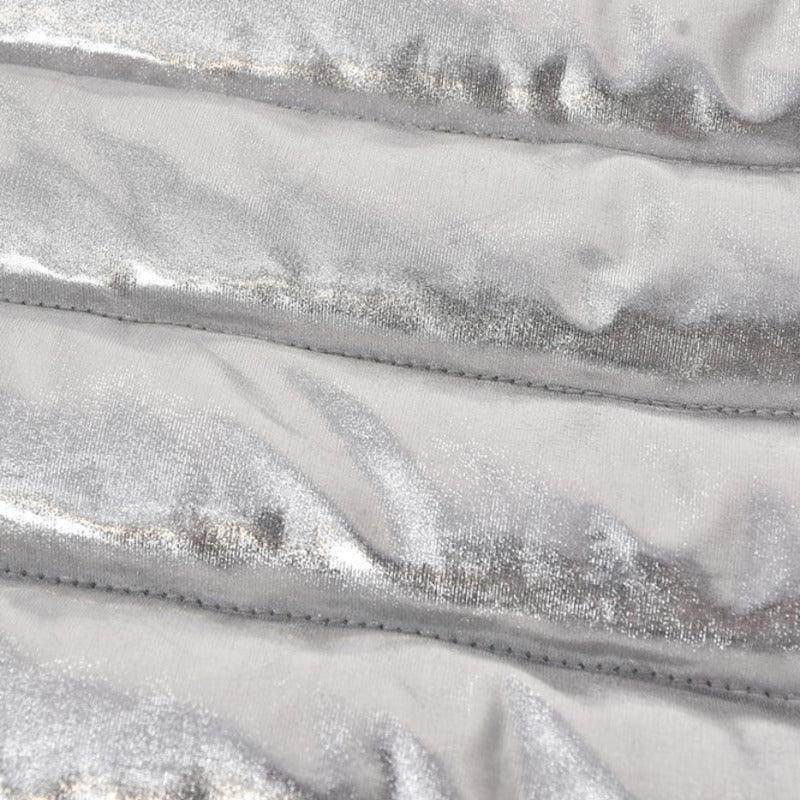 Women's Skirts Silver Puffer Skirt Metallic Shiny Quilted Mini Clubwear