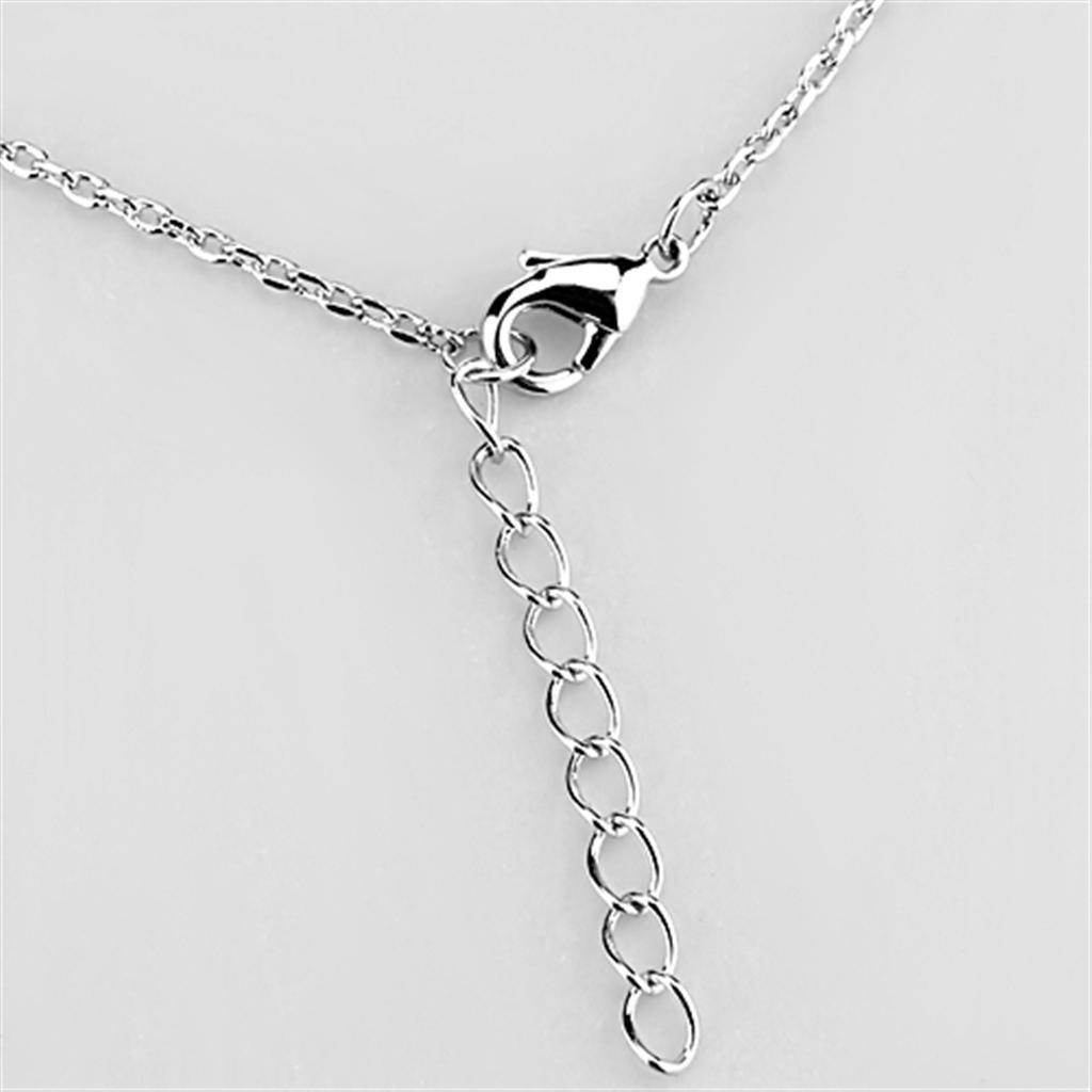 Close-up of a silver tone brass necklace for women featuring a clasp and adjustable chain