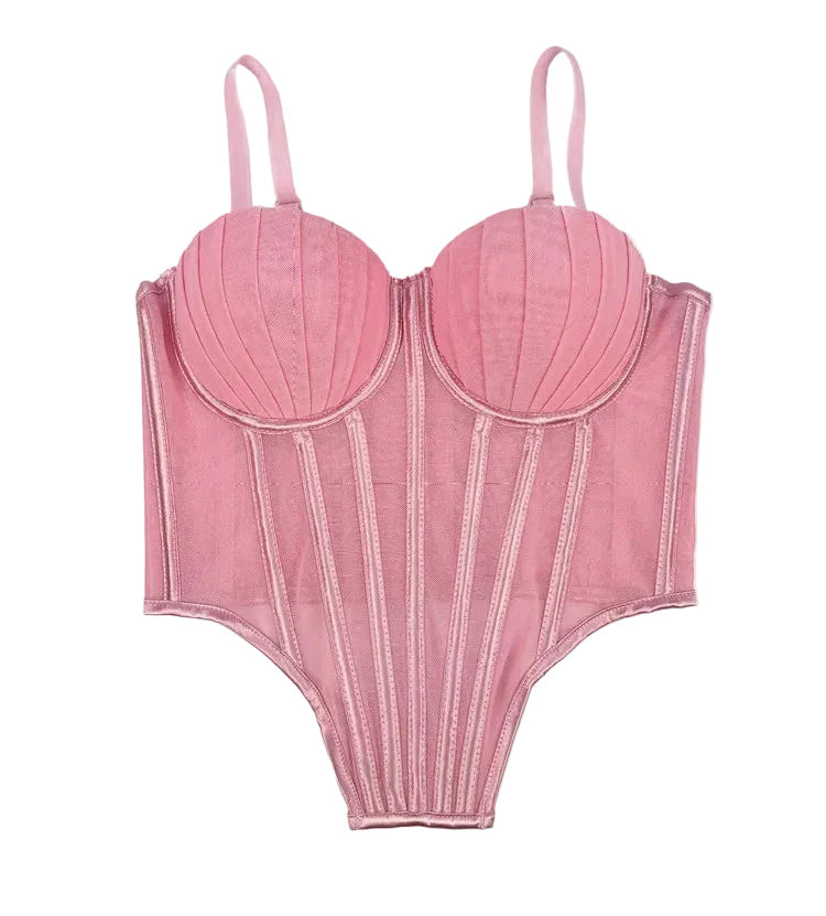 Pink Sheer Sexy Bustier Camisole for Ladies with Adjustable Straps and Structured Cups