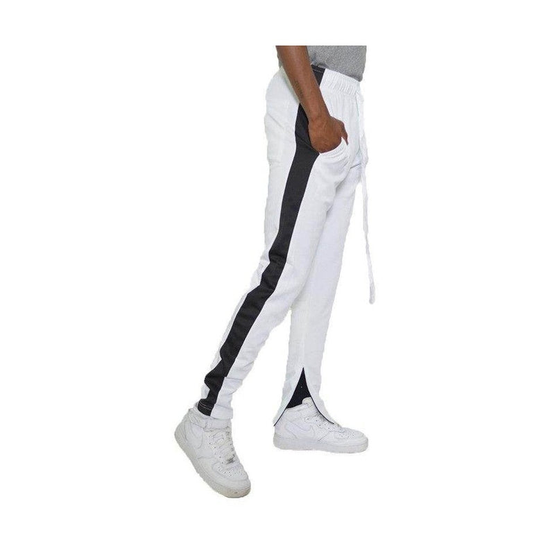 Stylish WEIV single stripe athletic pants in white with black side stripes for men