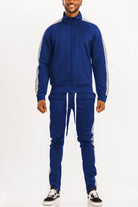 Men's 2PC Track Set in Blue with Silver Accents featuring a single stripe track suit design