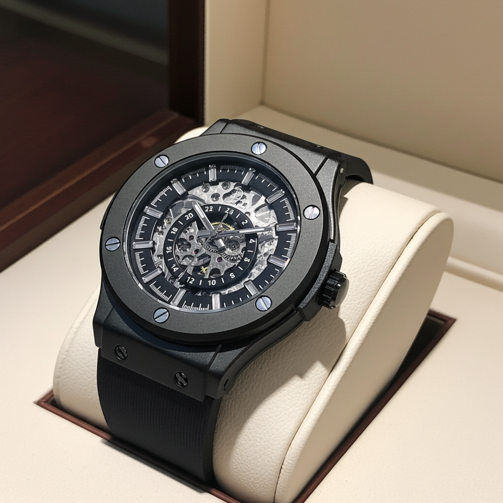 Dapr Watches skeleton automatic watch for men with black case and intricate dial design