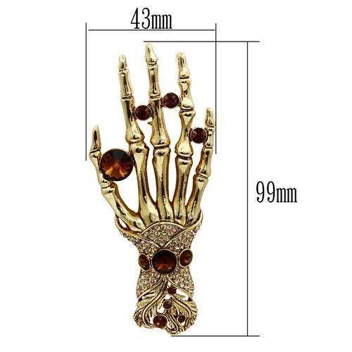 Skeleton hand brooch jewelry with intricate design and amber-colored stones for unique fashion statement