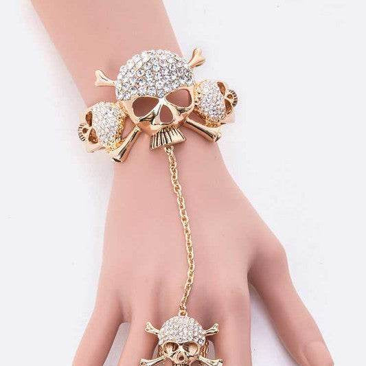 LA Jewelry Plaza Skull Jewelry for Women with Rhinestone-Studded Skull and Crossbones Design
