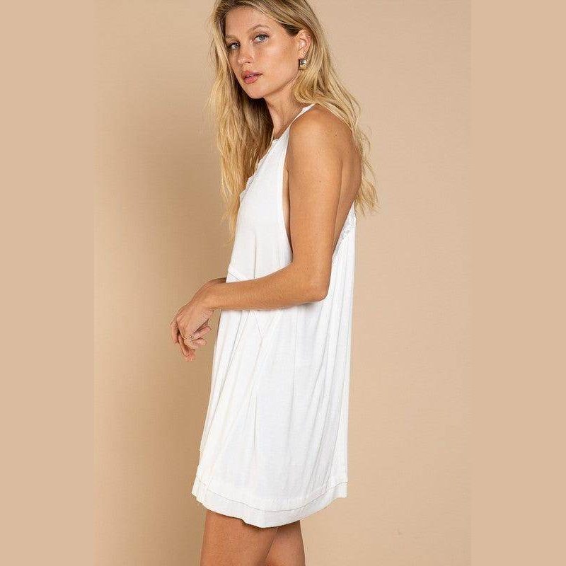 Sleeveless Deep V-Neck Dress With Lace On Front - VacationGrabs