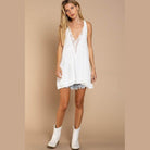 Sleeveless Deep V-Neck Dress With Lace On Front - VacationGrabs