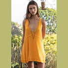 Sleeveless Deep V-Neck Dress With Lace On Front - VacationGrabs