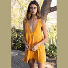Sleeveless Deep V-Neck Dress With Lace On Front - VacationGrabs