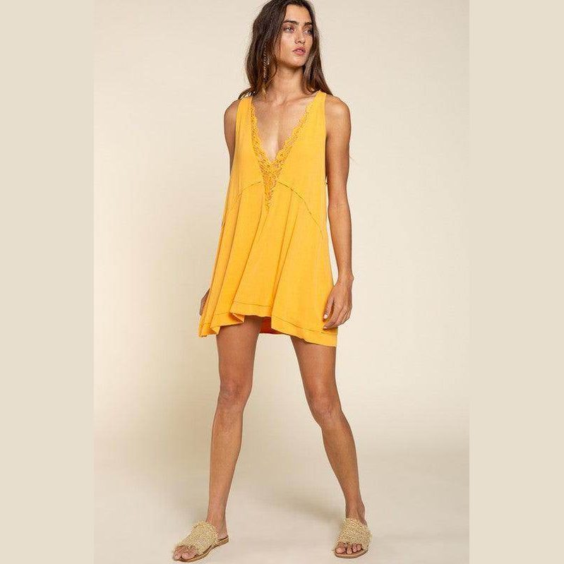 Sleeveless Deep V-Neck Dress With Lace On Front - VacationGrabs