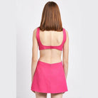 Back view of Emory Park pink sleeveless mini dress for vacation with a stylish design