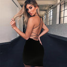 VacationGrabs sleeveless party mini dress for women in black with open back and crisscross straps