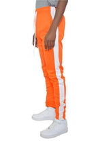 WEIV Slim Fit Track Pants for Men in Bright Orange with White Side Stripes and Adjustable Waist