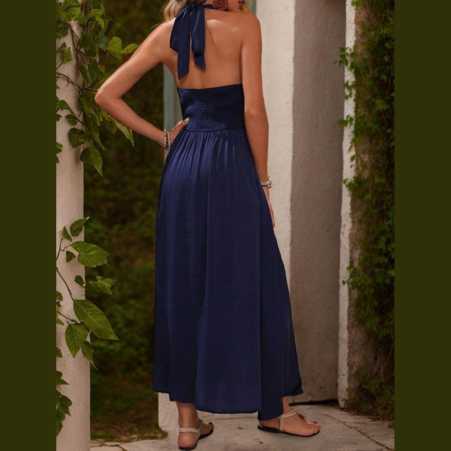 Slit Halter Neck Dress - VacationGrabs