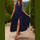 Slit Halter Neck Dress - VacationGrabs
