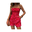 Smocked Printed Tube Romper with Pockets - VacationGrabs