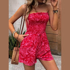 Smocked Printed Tube Romper with Pockets - VacationGrabs