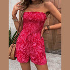 Smocked Printed Tube Romper with Pockets - VacationGrabs
