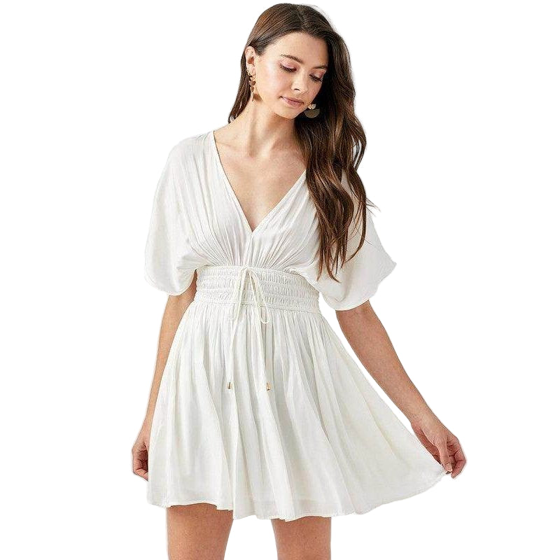 Smocked Waist With Tassel Strap Dress - VacationGrabs