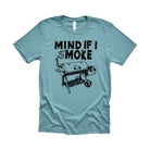 Wildberry Waves men's teal smoker BBQ novelty shirt with Mind If I Smoke grill design