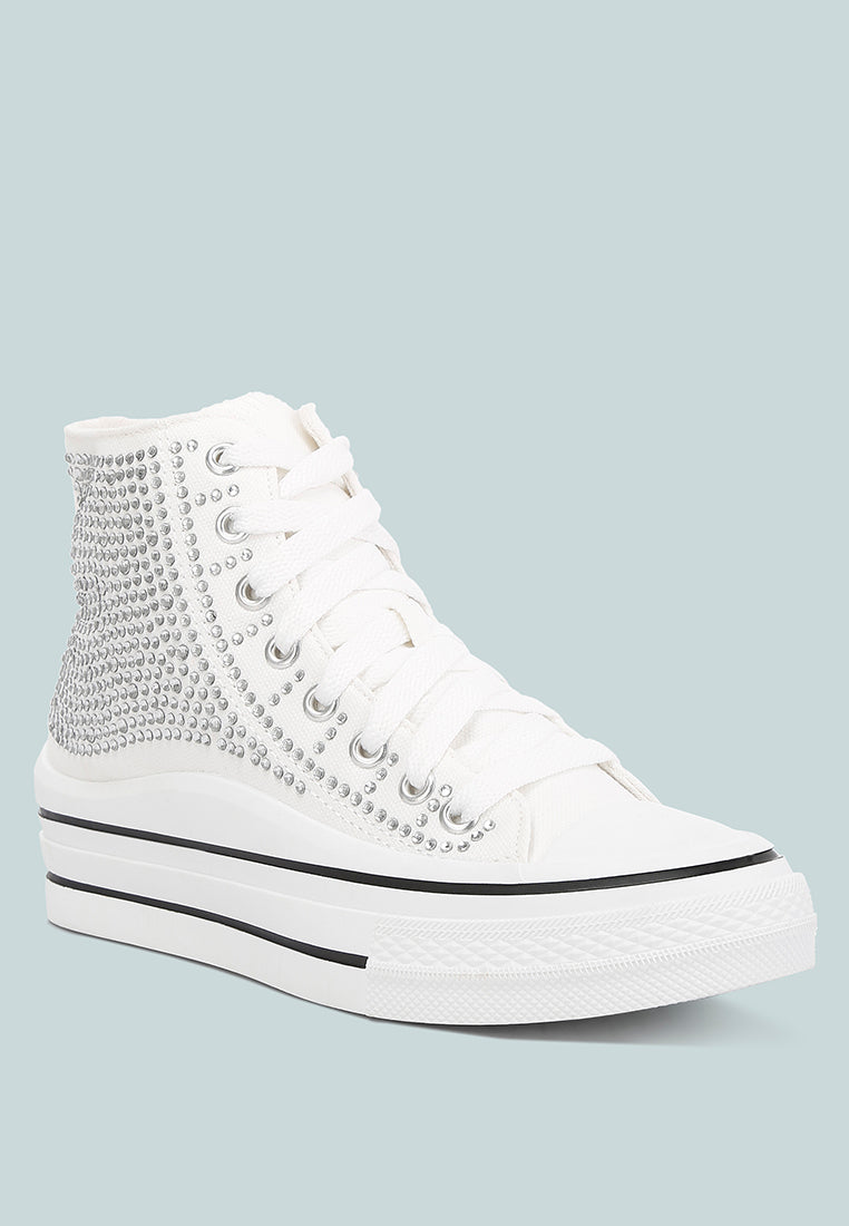 London Rag International Women's High Top Sneakers with Rhinestone Design, perfect vacation worthy footwear