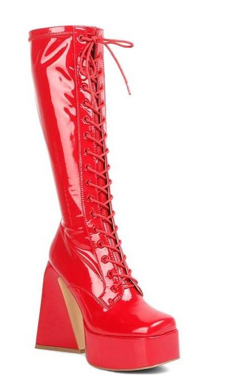 Snowflakes Patent Pu High Platform Calf Boots - VacationGrabs