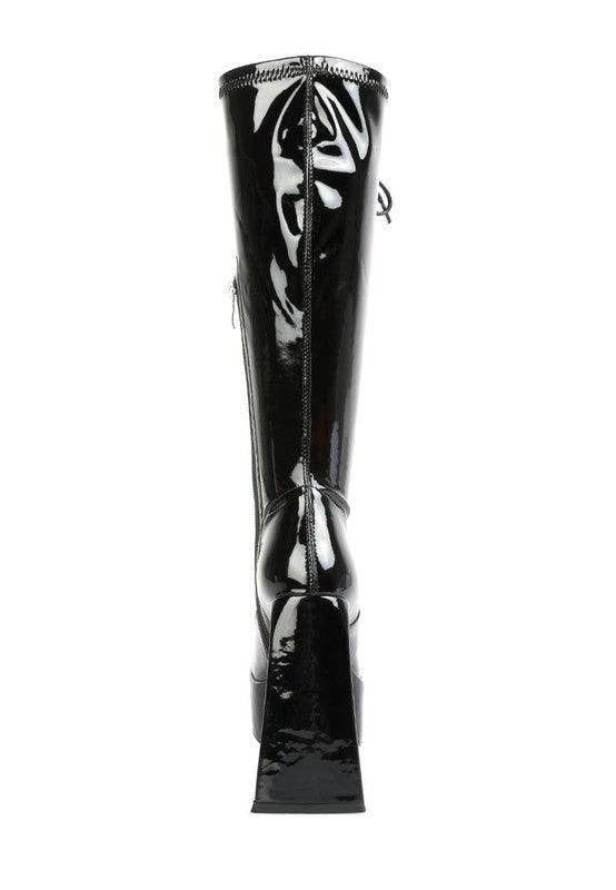 Snowflakes Patent Pu High Platform Calf Boots - VacationGrabs