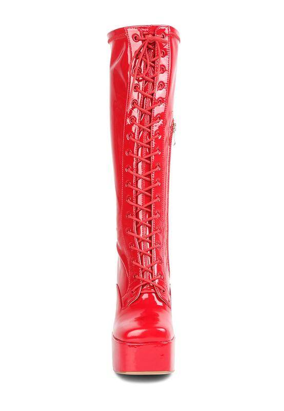 Snowflakes Patent Pu High Platform Calf Boots - VacationGrabs