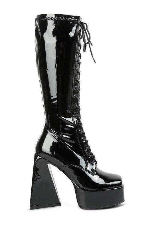 Snowflakes Patent Pu High Platform Calf Boots - VacationGrabs
