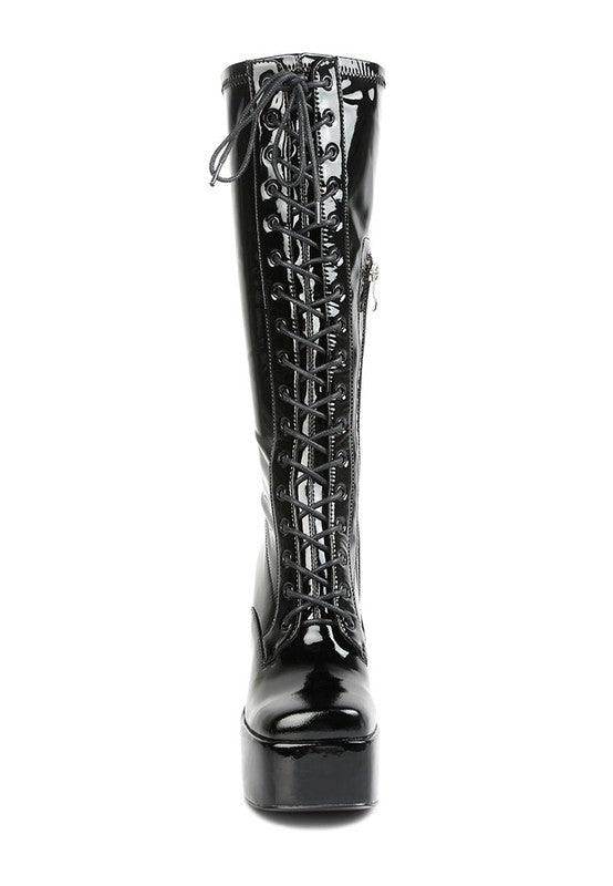 Snowflakes Patent Pu High Platform Calf Boots - VacationGrabs