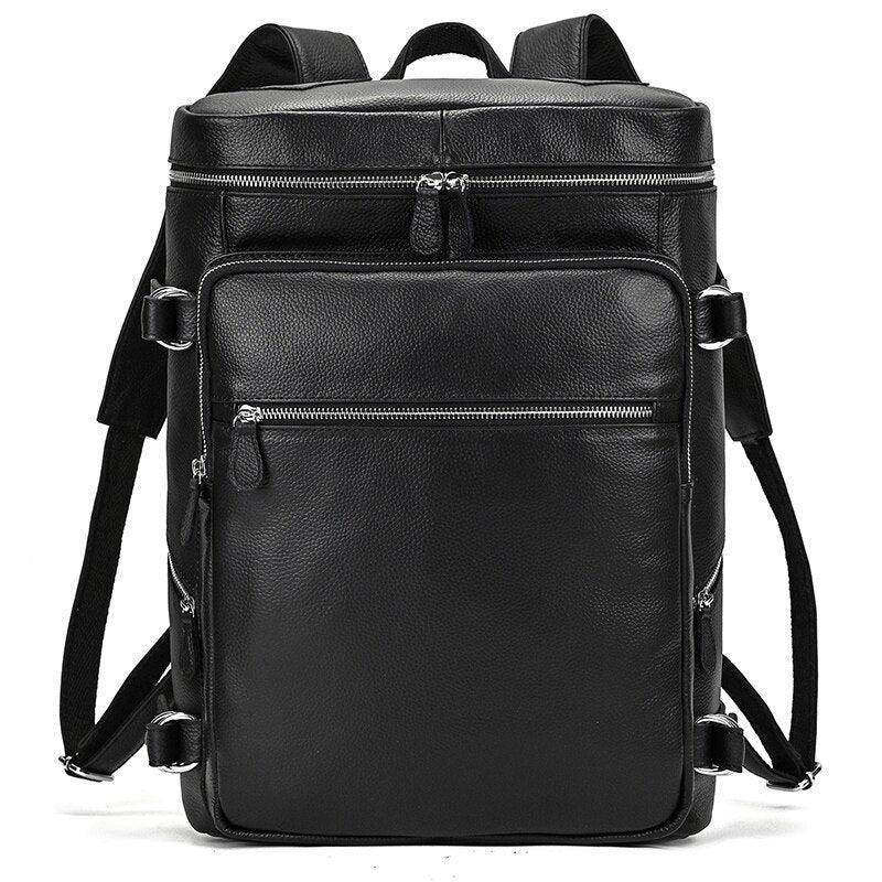 Soft leather travel backpack by VacationGrabs with multiple compartments and adjustable straps