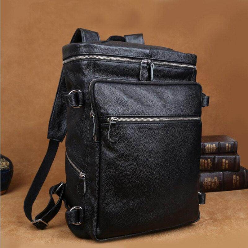 Elegant soft leather travel backpack with multiple pockets and adjustable straps for convenient travel