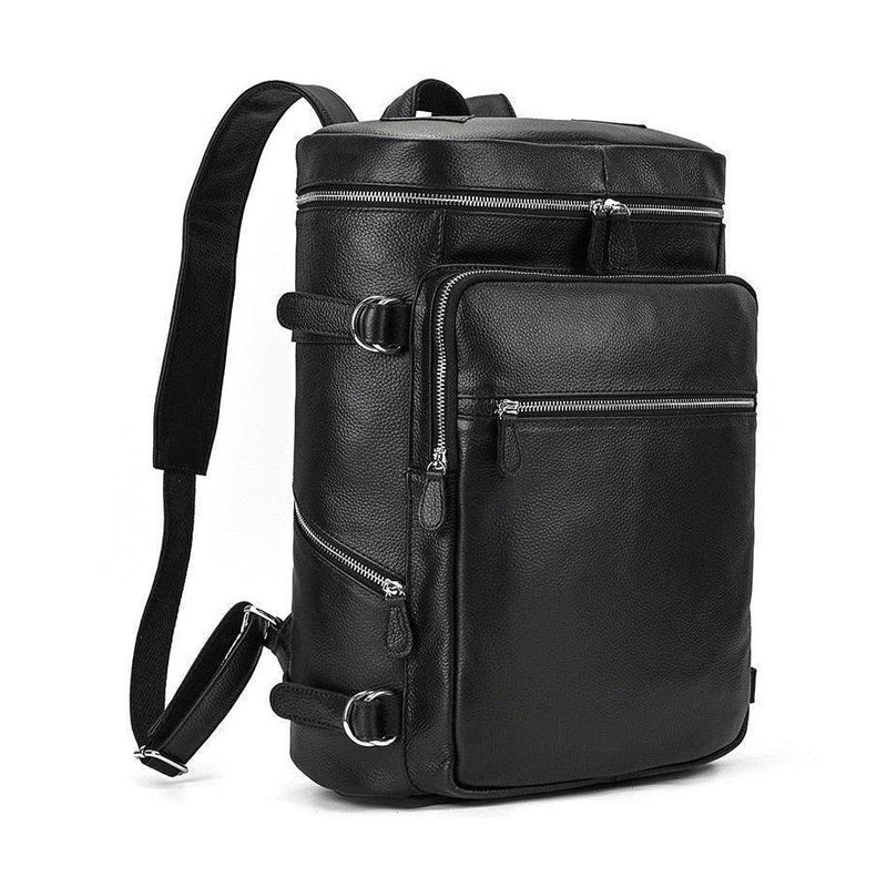 Stylish soft leather travel backpack with multiple zippered compartments for organization