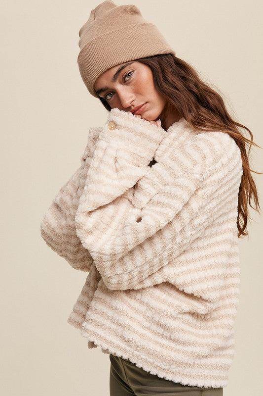 Soft Plaid Striped Fleece Shacket - VacationGrabs