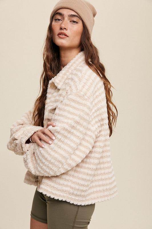 Soft Plaid Striped Fleece Shacket - VacationGrabs