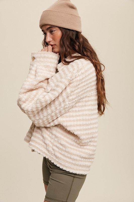 Soft Plaid Striped Fleece Shacket - VacationGrabs