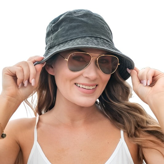 Women's Accessories - Hats Solid Distressed Bucket Hat