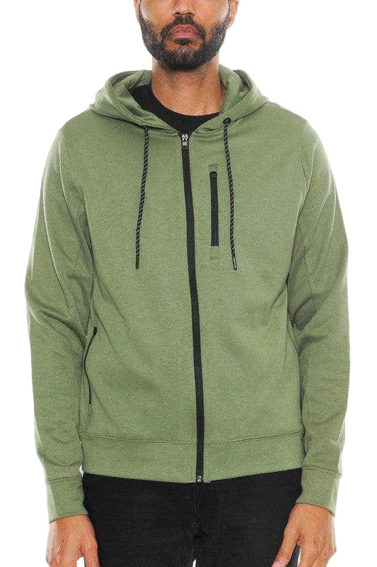 Solid Heathered Zip Up Jacket - VacationGrabs