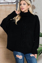 Solid Long Sleeve Turtleneck Sweater - VacationGrabs