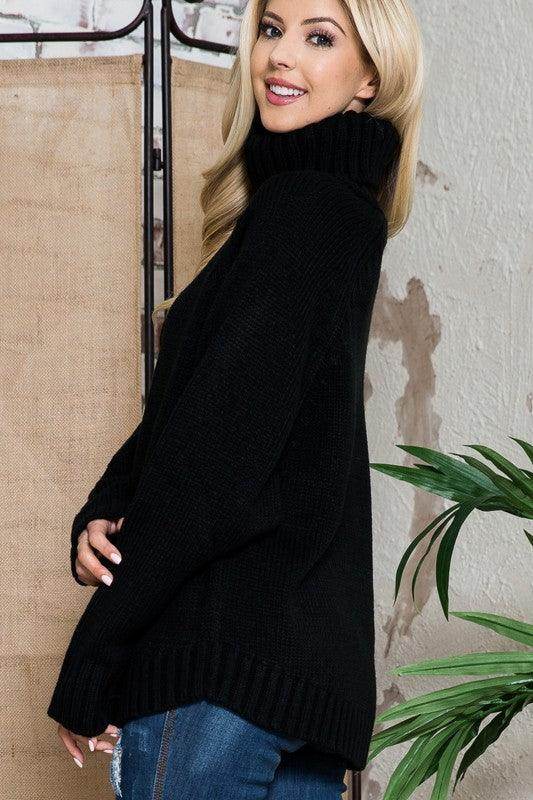 Solid Long Sleeve Turtleneck Sweater - VacationGrabs