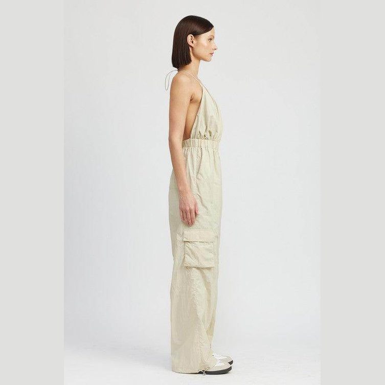 Spaghetti Strap Cargo Jumpsuit - VacationGrabs