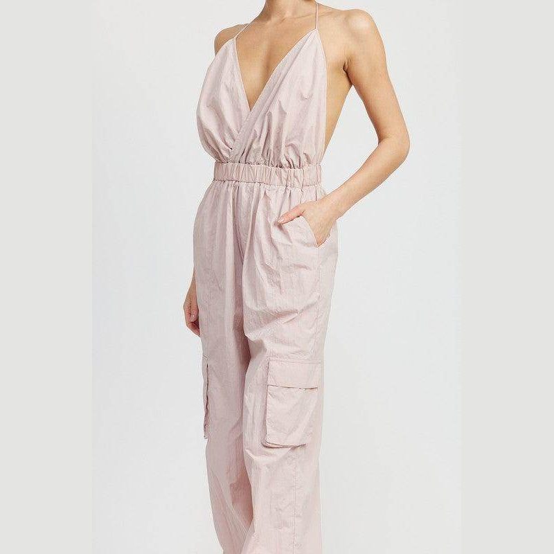 Spaghetti Strap Cargo Jumpsuit - VacationGrabs