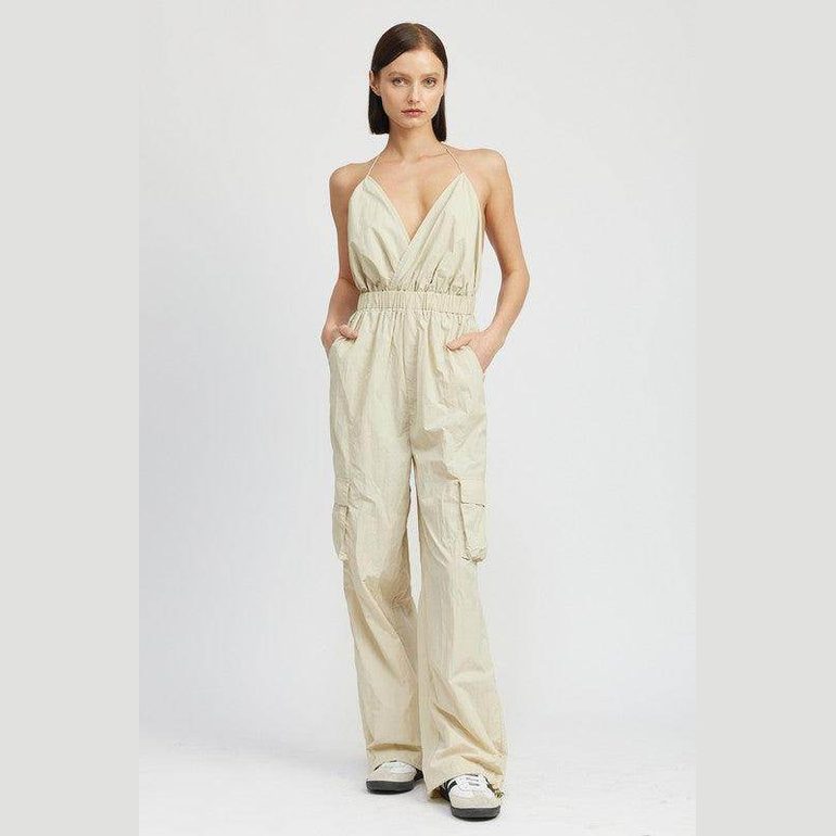Spaghetti Strap Cargo Jumpsuit - VacationGrabs