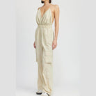 Spaghetti Strap Cargo Jumpsuit - VacationGrabs