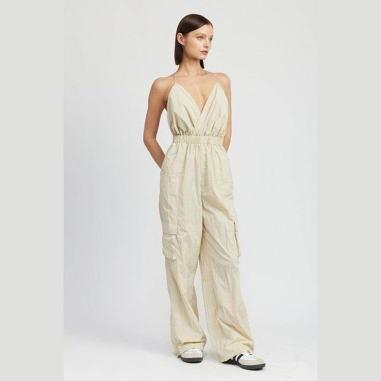 Spaghetti Strap Cargo Jumpsuit - VacationGrabs