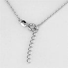 Close-up of a sparkling silver tone necklace for gifting showcasing the clasp and adjustable chain design