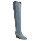 Let's See Style sparkly western boots for women in blue with block heel and covered in rhinestones