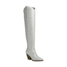 Let's See Style sparkly western boots for women in white with knee-high design and block heel