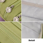 Close-up of VacationGrabs dual side pencil case with zippered compartments and mesh detail