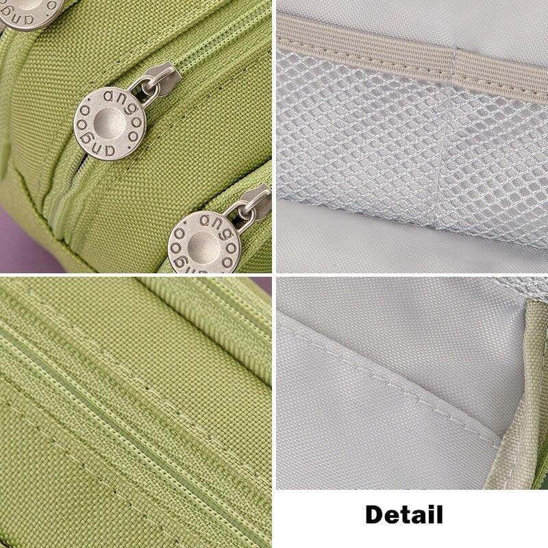 Close-up of VacationGrabs dual side pencil case with zippered compartments and mesh detail