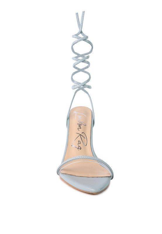 Rag Company Sphynx strappy sandals in light blue with elegant lace-up design for stylish occasions